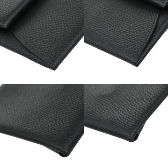 HERMES Logo Bastia Campact Wallet Coin Case Leather Black France 30RF640 - Picture 7 of 11